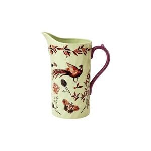 Anthropologie Elin Pitcher Handpainted Stoneware Pheasant Floral 18.5" Tall